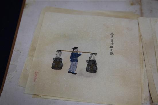 An album of twelve Chinese paintings of street scenes, late 19th century, 15.5 x 16.5cm